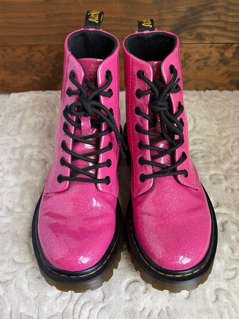 Dr Martens Luana Pink Glitter Patent Leather Combat Boots Women Sz 7 Rare Y2K - Picture 8 of 15